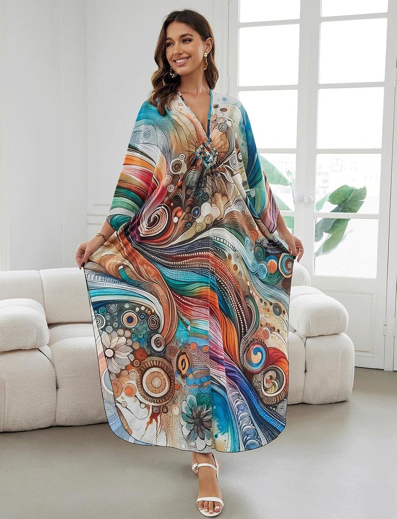 KECVOT Kaftan Dresses for Women Plus Size Batwing Sleeve Caftans Long Bathing Suit Cover Up Maxi Beach Dress Loungewear - Image 1
